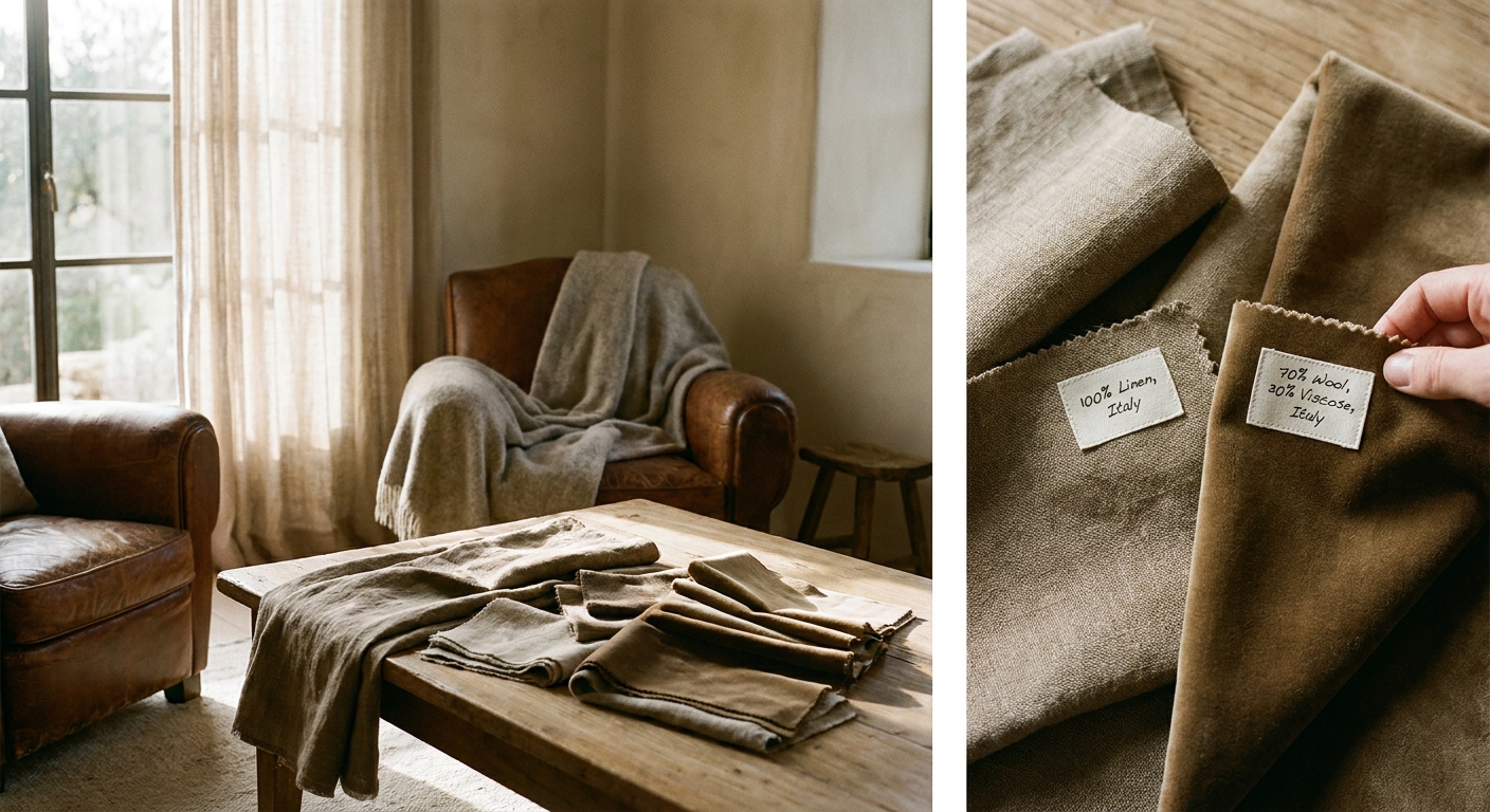 How fabric composition labels help compare Italian drapery and upholstery