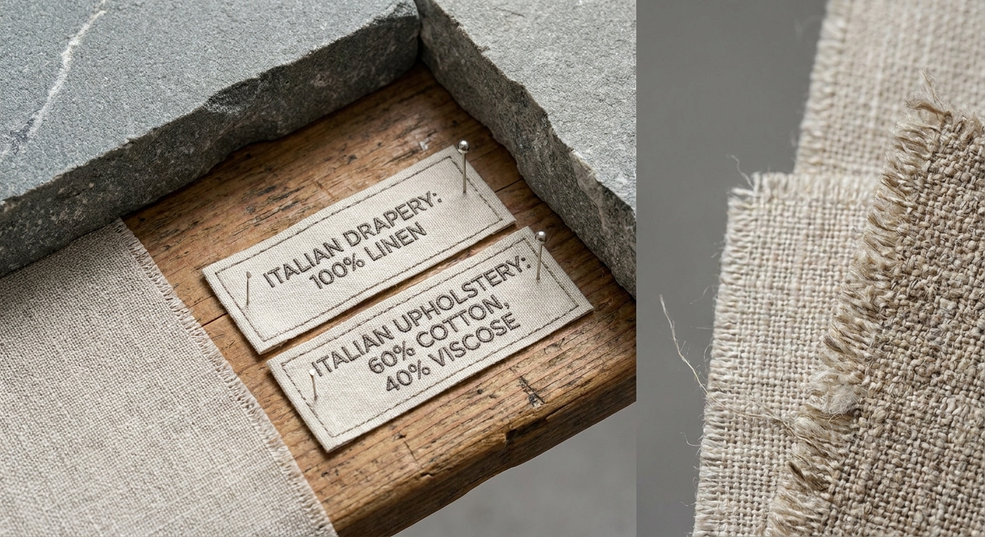 How fabric composition labels help compare Italian drapery and upholstery