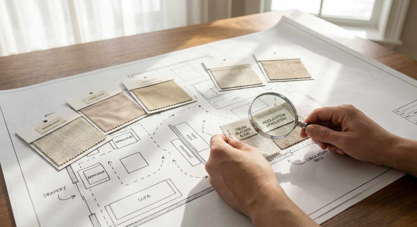 How fabric composition labels help compare Italian drapery and upholstery